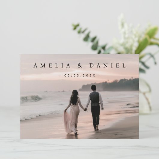 ウェディング日付の写真カスタムカードを保存 招待状 (スタンド正面)