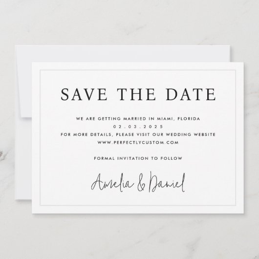 ウェディング日付の写真カスタムカードを保存 招待状 (裏面)