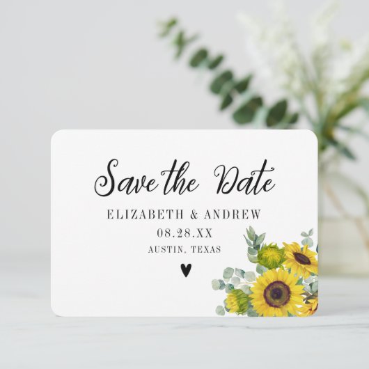 ウェディング日付ひまわりフローラの保存 サンキューカード (スタンド正面)