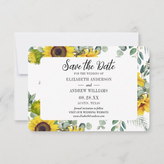 ウェディング日付ひまわりフローラの保存 サンキューカード (裏面)