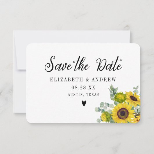 ウェディング日付ひまわりフローラの保存 サンキューカード (正面)