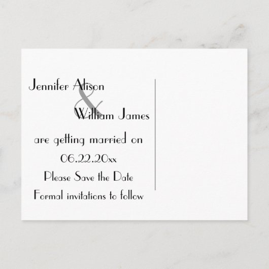 ウェディング日付をアールデコギャツビースタイルに保存 案内ポストカード (裏面)