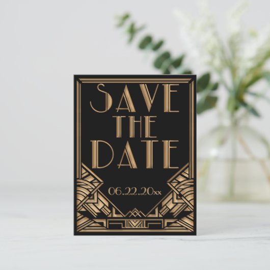 ウェディング日付をアールデコギャツビースタイルに保存 案内ポストカード (スタンド正面)