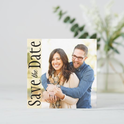 ウェディング日付を保ミニマル存素朴葉写真写真 案内状 (スタンド正面)