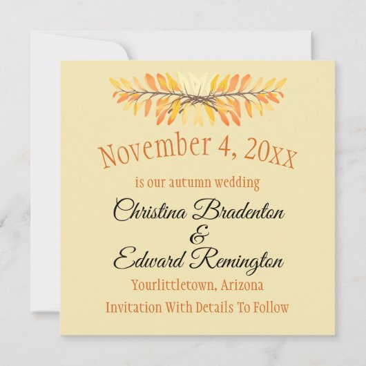 ウェディング日付を保ミニマル存素朴葉写真写真 案内状 (裏面)