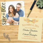 ウェディング日付を保ミニマル存素朴葉写真写真 案内状