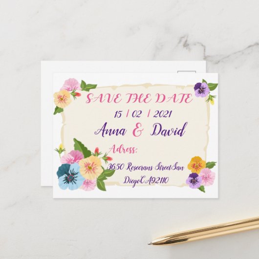 ウェディング日付を保存し、日付カードを保存 案内ポストカード (正面/裏面インサイチュ)