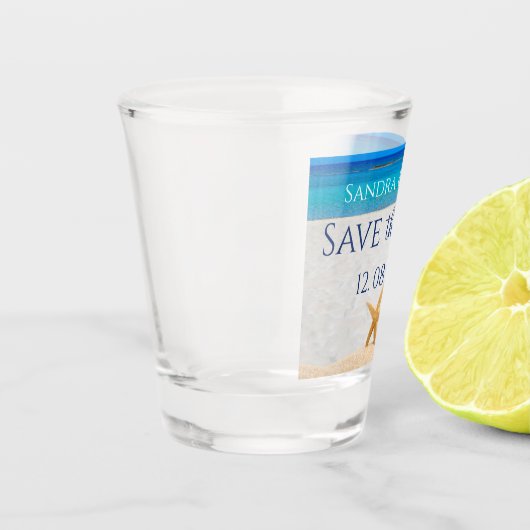 ウェディング日付を保存し、海ビーチ ショットグラス (左)