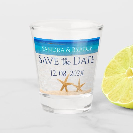 ウェディング日付を保存し、海ビーチ ショットグラス (正面)