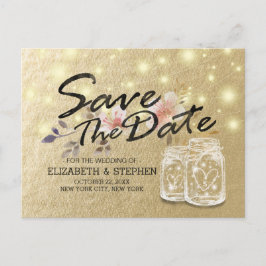 ウェディング日付を保存するメイソンジャー文字列ライト金ゴールド 案内ポストカード