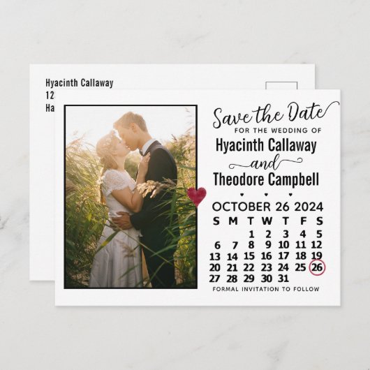 ウェディング日付を保存する10月2024カレンダー写真 インビテーションポストカード (正面/裏面)