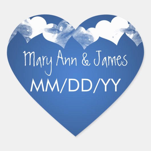 ウェディング日付を保存グランジハート青 ハートシール (正面)