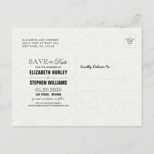 ウェディング日付を保存シックなメイソンジャール紫色のライト 案内ポストカード (裏面)