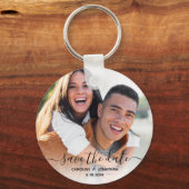 ウェディング日付を保存シンプル写真書道 キーホルダー (正面)