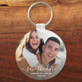ウェディング日付を保存シンプル写真書道 キーホルダー (正面)