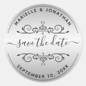 ウェディング日付を保存スクリプトシルバー差出人住所 ラウンドシール (正面)
