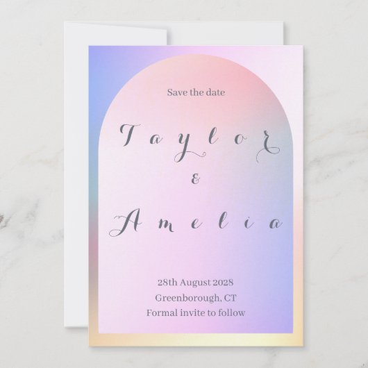 ウェディング日付を保存ピンクの薄紫アーグラデーションチ セーブザデート (正面)