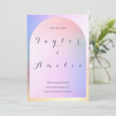 ウェディング日付を保存ピンクの薄紫アーグラデーションチ セーブザデート (スタンド正面)