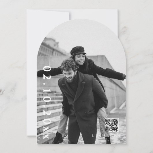 ウェディング日付を保存フォトアーチ 招待状 (裏面)