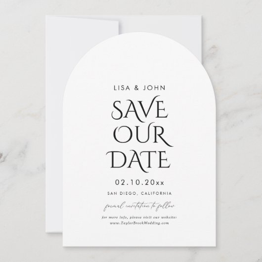 ウェディング日付を保存フォトアーチ 招待状 (正面)