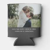 ウェディング日付を保存フォトシンプルブラックフォミニマルルト 缶クーラー (正面)