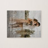 ウェディング日付を保存フォトスクリプト書道 ジグソーパズル (横)