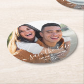 ウェディング日付を保存フォトスクリプト書道 ラウンドペーパーコースター (アングル)