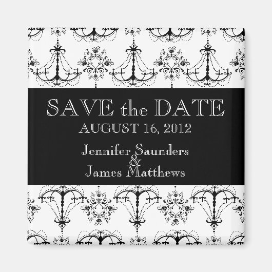ウェディング日付を保存マグネットシャンデリアズブラック マグネット (正面)