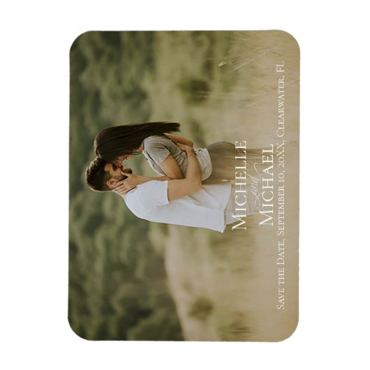 ウェディング日付を保存ミニマルシンプルリスト写真 マグネット (縦)