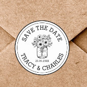 ウェディング日付を保存メイソンの瓶の花のカスタム ラウンドシール