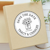 ウェディング日付を保存メイソンの瓶の花のカスタム ラウンドシール