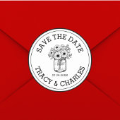 ウェディング日付を保存メイソンの瓶の花のカスタム ラウンドシール