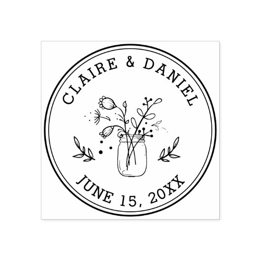 ウェディング日付を保存メイソンジャーの花 ラバースタンプ (インプリント)