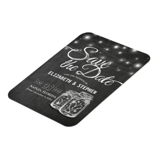 ウェディング日付を保存メイソンジャースストリングライト マグネット (左側)