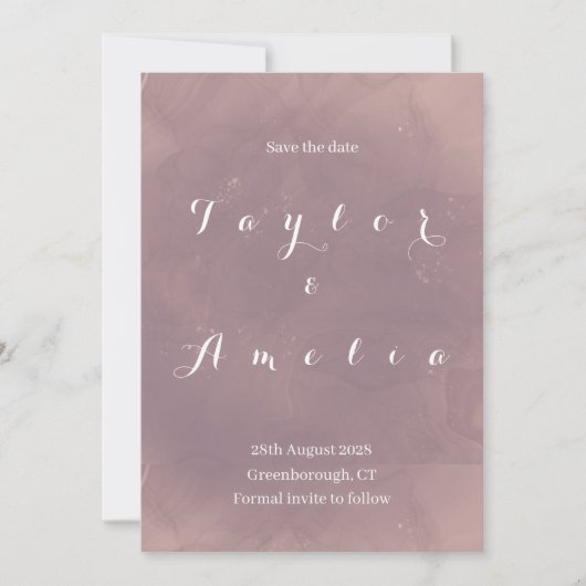 ウェディング日付を保存モダンほこりっぽいバラカード セーブザデート (正面)