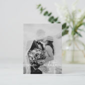 ウェディング日付を保存モダン写真テンプレート ポストカード (スタンド正面)