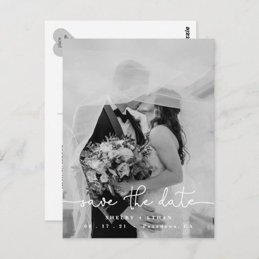 ウェディング日付を保存モダン写真テンプレート ポストカード (正面/裏面)