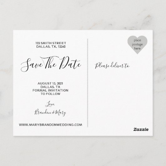 ウェディング日付を保存モダン写真テンプレート ポストカード (裏面)