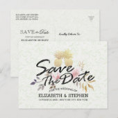 ウェディング日付を保存モダン金ゴールドパイナップルカップル 案内ポストカード (正面/裏面)