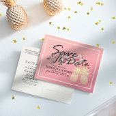 ウェディング日付を保存モダン金ゴールドパイナップルカップル 案内ポストカード