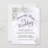 ウェディング日付を保存ユーカリ&ラベンダーパープル マグネット招待状 (正面)