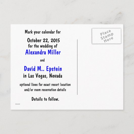 ウェディング日付を保存ラスベガスのサインとショガール 案内ポストカード (裏面)