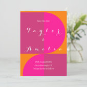 ウェディング日付を保存レトロ抽象芸術ピンクオレンジ セーブザデート (スタンド正面)