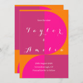 ウェディング日付を保存レトロ抽象芸術ピンクオレンジ セーブザデート (正面/裏面)