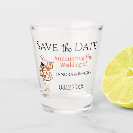 ウェディング日付を保存ワンダーランドウサギ ショットグラス (正面)