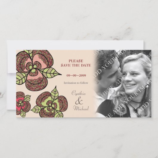 ウェディング日付を保存日本の開花の写真カード セーブザデート (正面)