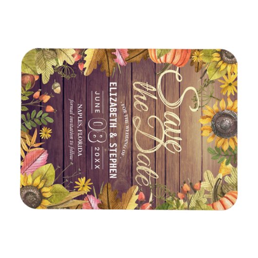 ウェディング日付を保存紅葉パンプキンス木材 マグネット (横)