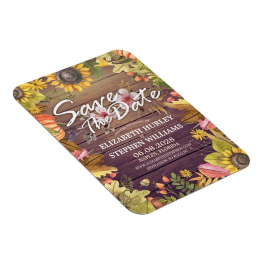 ウェディング日付を保存紅葉パンプキンス木材 マグネット (右側)