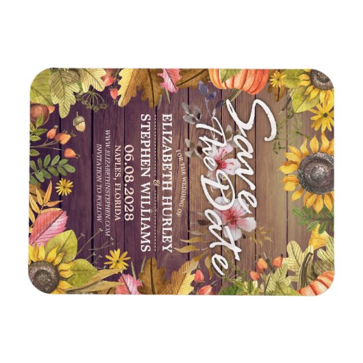 ウェディング日付を保存紅葉パンプキンス木材 マグネット (横)