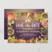 ウェディング日付を保存紅葉パンプキンス木材 案内ポストカード (正面/裏面)